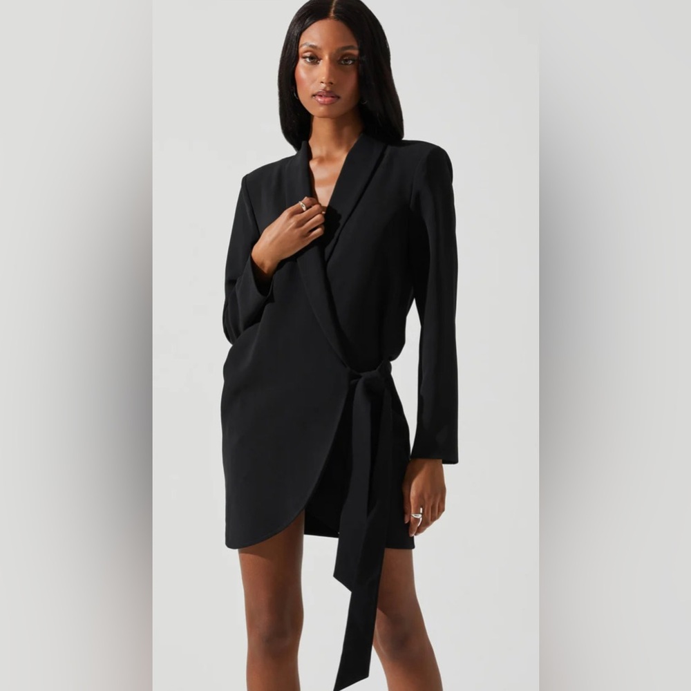 Astr cutout long sleeve wrap blazer dress